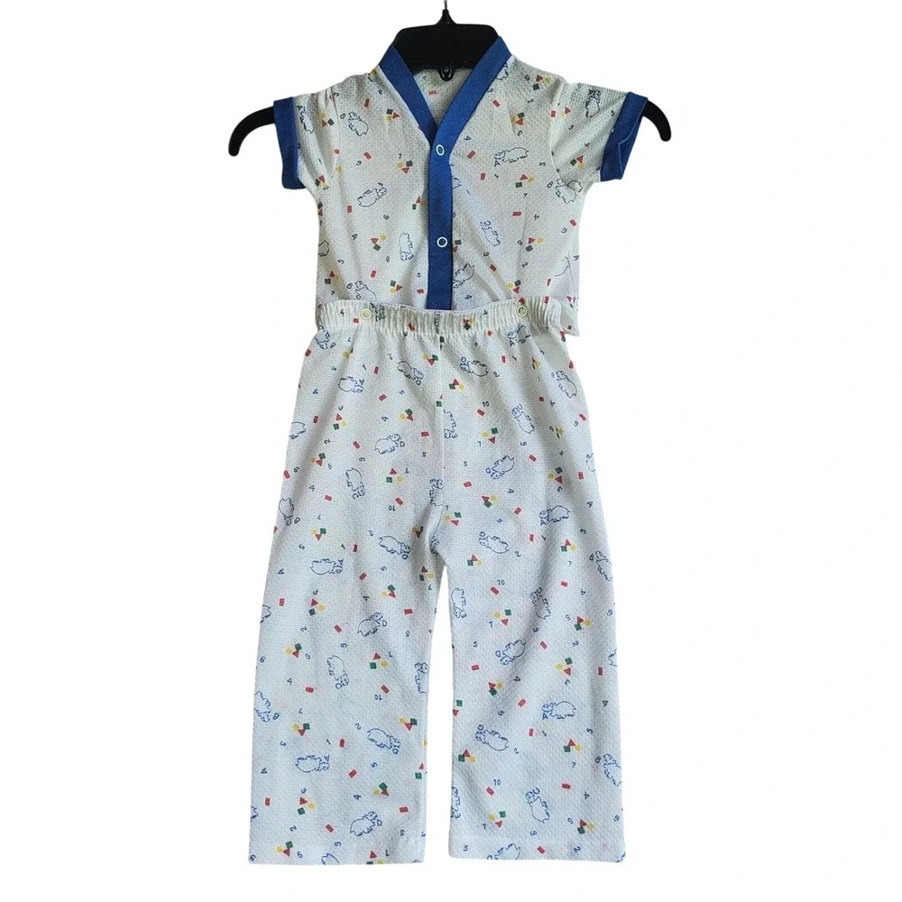 Vintage Carter's Baby 4T Pajama Set Made in USA White Blue Hippo Print Romper